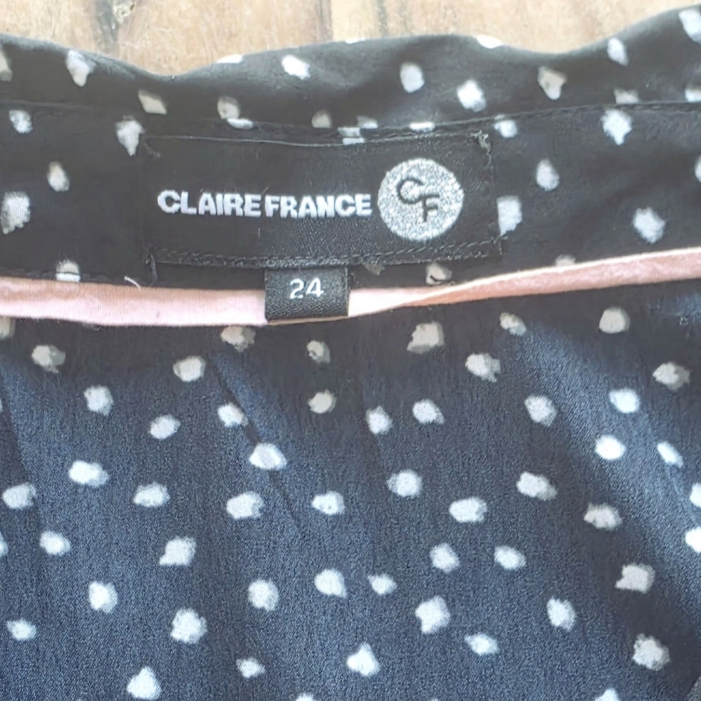 Claire France Black With White Dot Button Shirt With Ajustable Sleeve, Size 24 - Picture 8 of 13